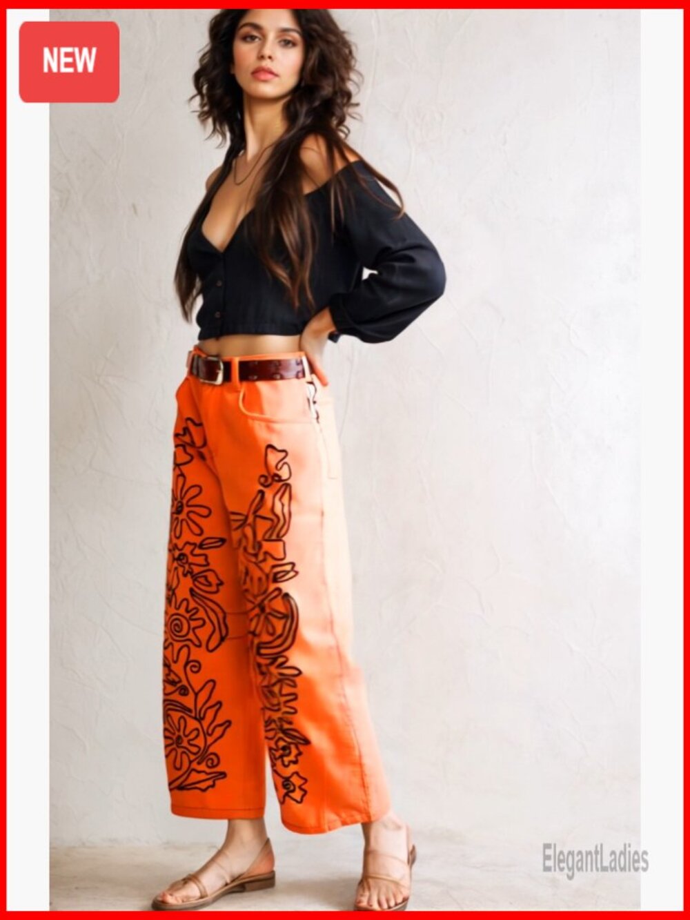 Embroidered Mid Rise Boyfriend Jeans Wide Leg Barrel Fit Vintage Style - Picture 6 of 6